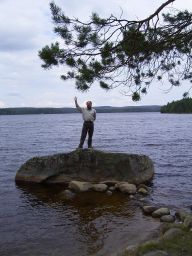 on the rock in the lake